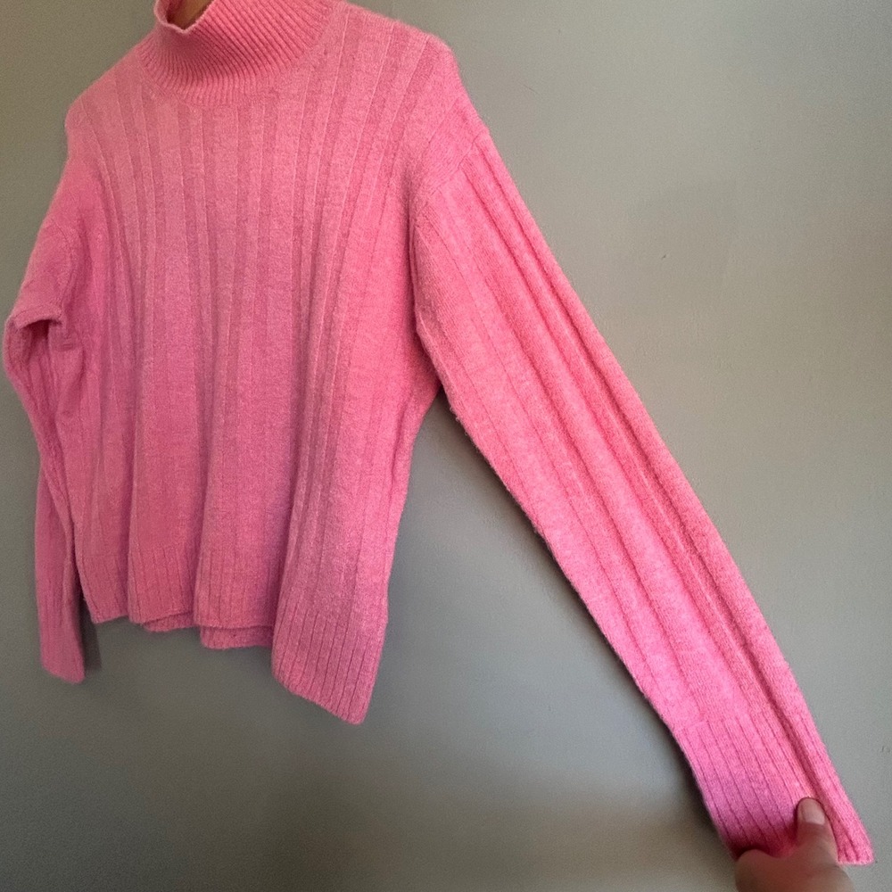 J.Crew Pink Ribbed Mock Neck Sweater Merino Alpaca Blend Small Pullover - Picture 7 of 8